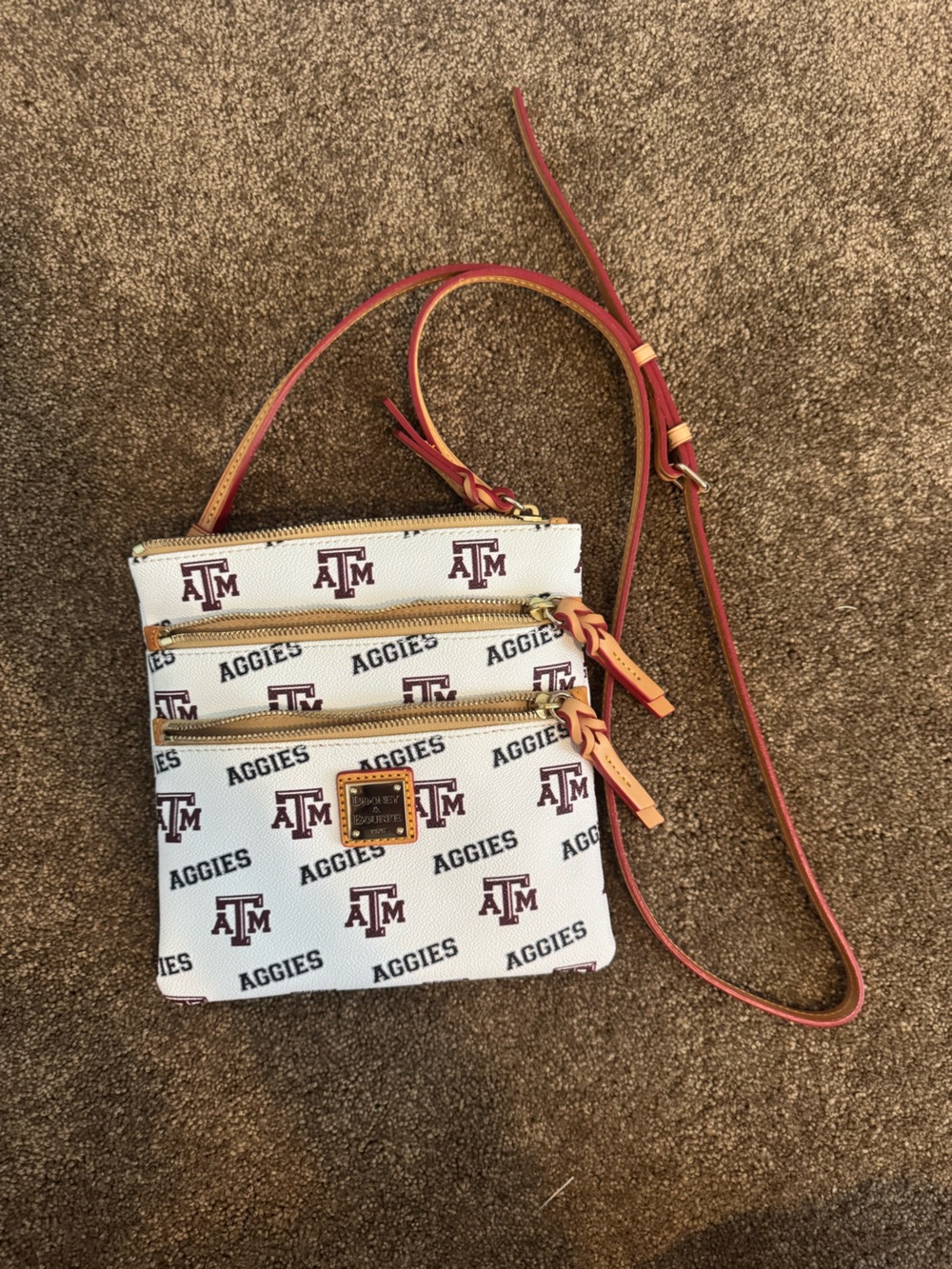 Dooney & Bourke White and Maroon Texas A&M Logo Crossbody Bag